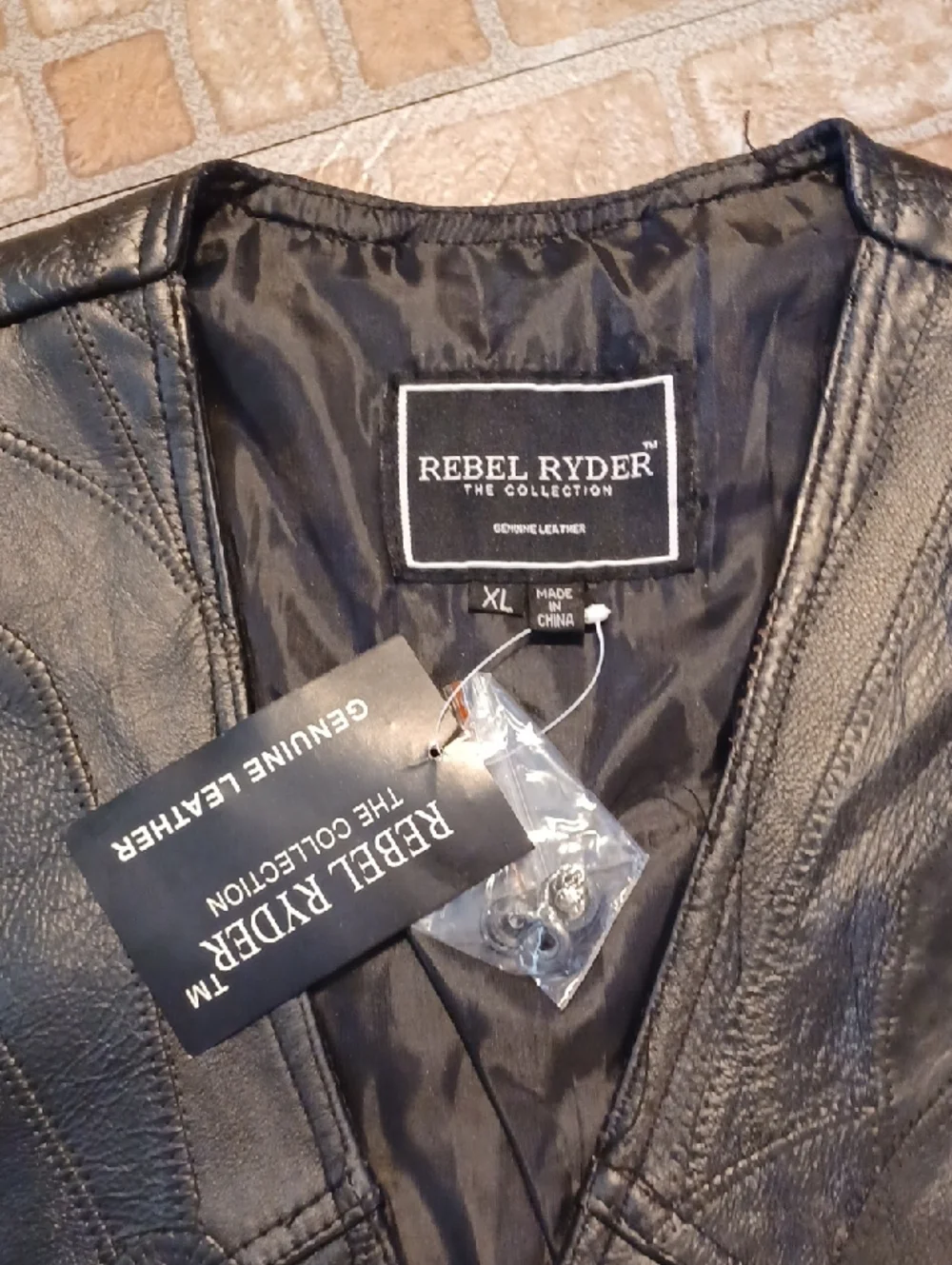 Rebel Rider Men’s Black Leather Patch Biker Vest Size Xlarge